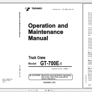 Tadano Truck Crane GT-700E-1 GT-700E-1-90102 Operation & Maintenance Manual