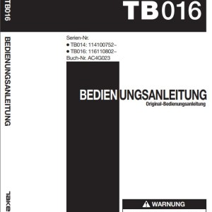 Takeuchi TB014 TB016 Parts Workshop Operators Manual