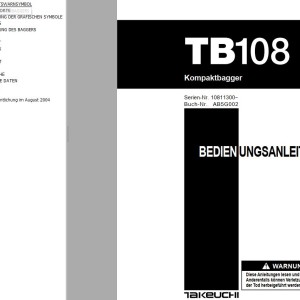 Takeuchi TB108 Parts Workshop Operators Manual