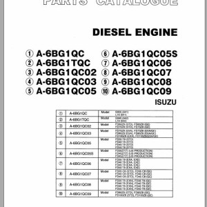 Isuzu Engine A-6BG1 Series For TCM E835 To FD100Z8 Parts Catalog PE-A-6BG1QCG