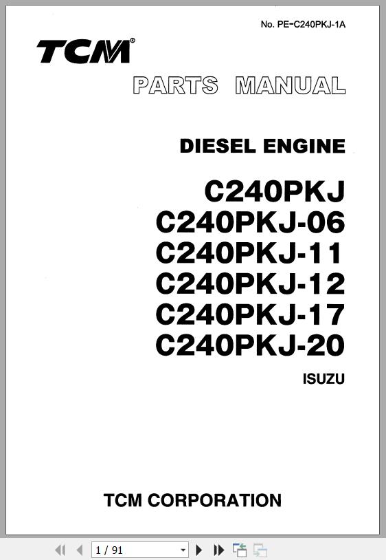 Isuzu Engine C240PKJ Series For TCM FD15C9H To FD30T6 Parts Manual PE ...