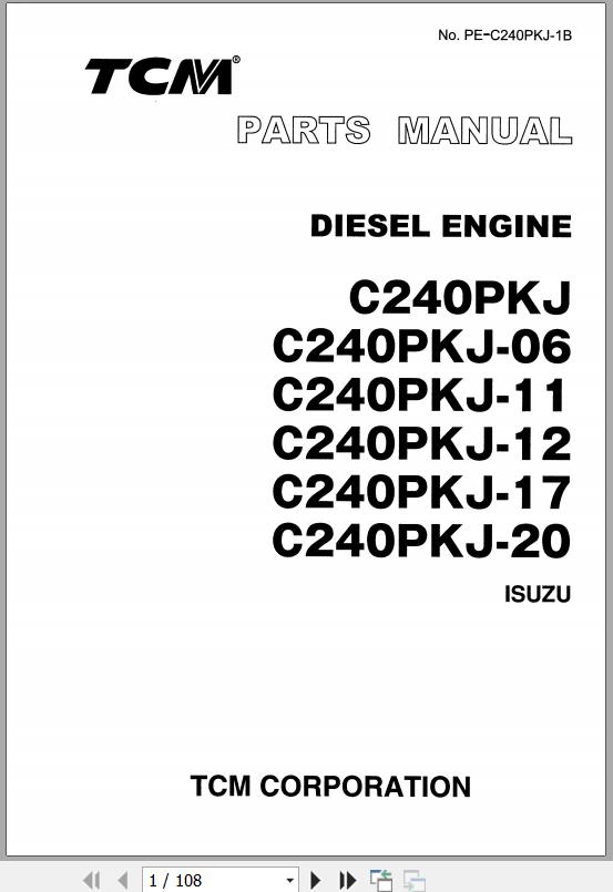 Isuzu Engine C240PKJ Series For TCM FD15C9H To FD30T6 Parts Manual PE ...