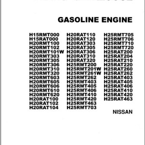 Nissan Engine H15 H20 H25 Series For TCM FG10T19 To FCG30-2H Parts Catalog PE-H15RMT000B