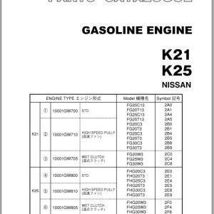 Nissan Engine K21 K25 For TCM FG20C13 To FHG30W3 Parts Catalog PE-K21-1B