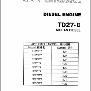 Nissan Engine TD27-II For TCM FD20C7 To FD30W7 Parts Catalog PE-TD27-IIA