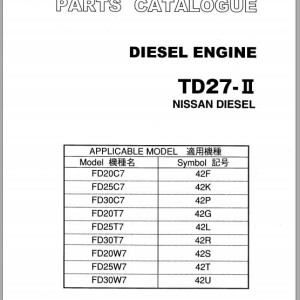 Nissan Engine TD27-II For TCM FD20C7 To FD30W7 Parts Catalog PE-TD27-IIB