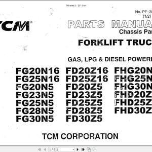TCM 700 Series 2 - 2,5 - 3Ton FG FD FHG FHD Parts Manual PF-20NH