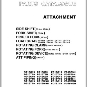 TCM FD10 FD15 FD18 FG10 FG15 FG18C19-T19-C19H-T9H-W9H Attachment Parts Catalog PA-18BA