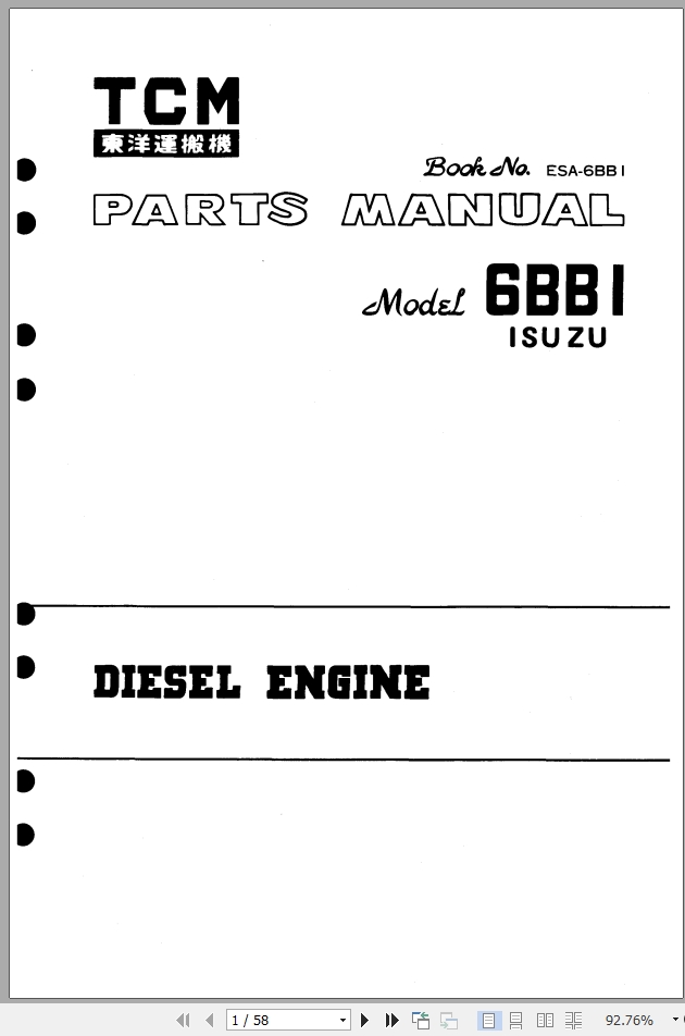 TCM 6BBI Isuzu Parts Manual ESA-6BB1