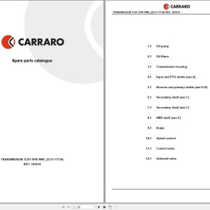 Terex Carraro Transmission TLB1 4WD SPB Parts Manual