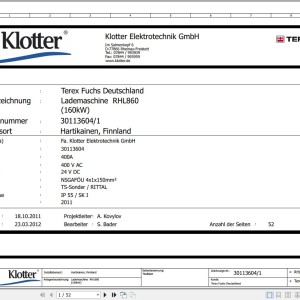 Terex Fuchs RHL860 Wiring Diagram 30113604-1