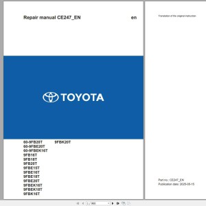 Toyota 60-9FB20T to 9FBK20T Repair Manual CE247 2025