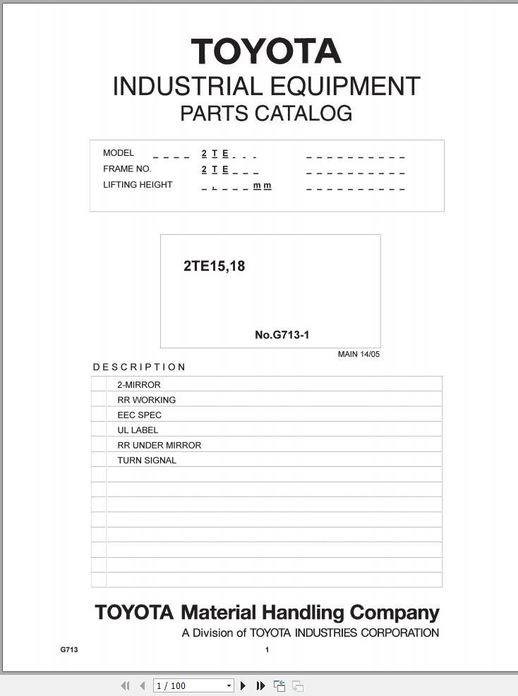 Toyota 2TE15 2TE18 Parts Catalog G713-1