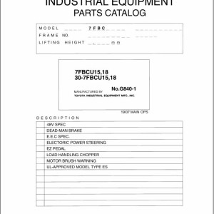 Toyota 30-7FBCU15 30-7FBCU18 7FBCU15 7FBCU18 Parts Catalog G840-1