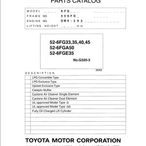 Toyota 52-6FG33 to 52-6FGE35 Parts Catalog G320-3