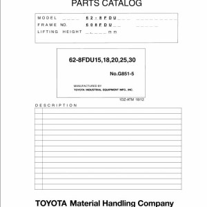 Toyota 62-8FDU15 to 62-8FDU30 Parts Catalog G851-5