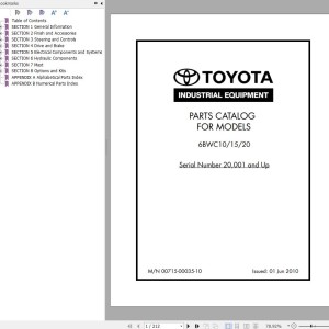 Toyota 6BWC10 6BWC15 6BWC20 Parts Catalog