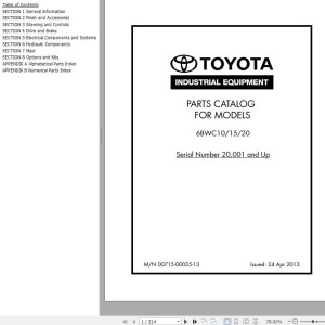 Toyota 6BWC15 6BWC10 6BWC20 Parts Catalog