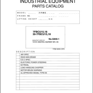 Toyota 7FBCU15 7FBCU18 30-7FBCU15 30-7FBCU18 Parts Catalog G840-1