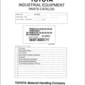 Toyota 7FBCU15 to 30-7FBCHU25 Parts Catalog G840-1