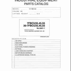 Toyota 7FBCU35 to 30-7FBCU55 Parts Catalog G841-1