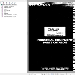 Toyota 7FGCU15 to 7FGCU18, 7FGCSU20 Repair Manual & Parts Catalog