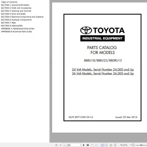 Toyota 8BRU18 8BRU33 8BDRU15 Parts Catalog