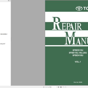 Toyota 8FBES15U, 8FBE15U to 8FBE20U, 8FBEH18U Repair Manual