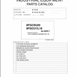 Toyota 8FGCSU20 8FGCU15 8FGCU18 Parts Catalog