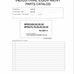 Toyota 8FGCU20 to 8FGCU32, 8FGU15 to 8FGU32 Parts Catalog
