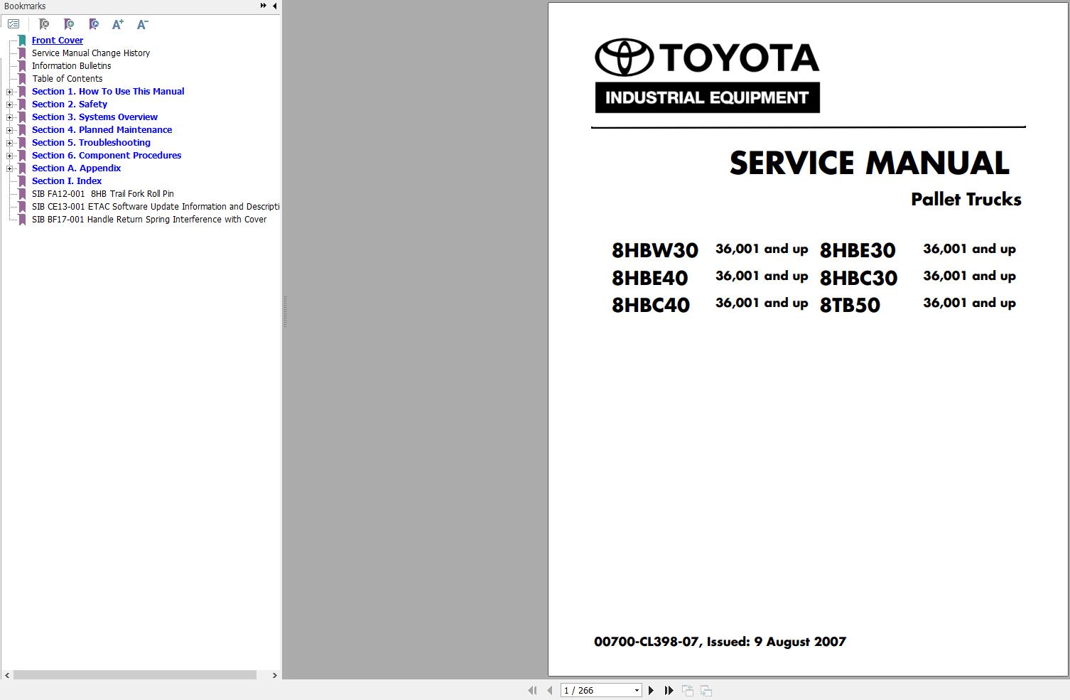 Toyota 8HBE30 to 8HBC40, 8HBW30 8TB50 Service Manual