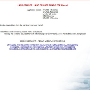 Toyota LandCruiser & LandCruiser Prado 120 Series 2002-2009 Service Repair Manual