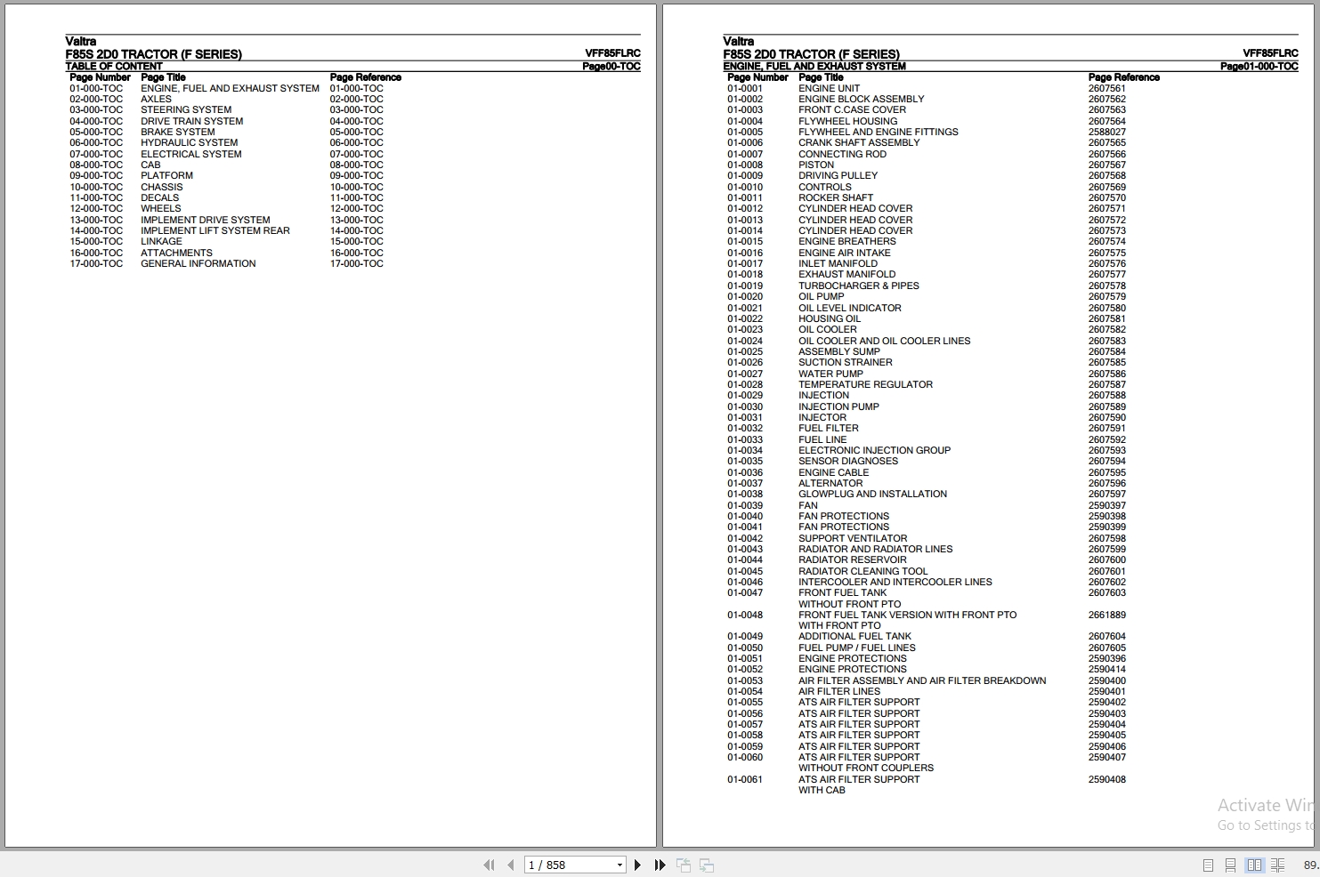 Valtra F Series F85S 2D0 Parts Catalog PDF VFF85FLRC