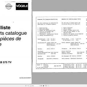 Vogele AB 575 TV Parts Catalog