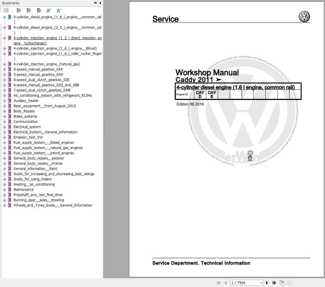 Volkswagen Caddy Maxi 2C 2011-2015 Workshop Service Manual