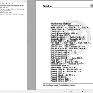 Volkswagen Caddy Pickup 9U 9U7 1997-2002 Workshop Service Manual