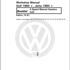 Volkswagen Jetta 16 to 168 1980-1988 Workshop Service Manual
