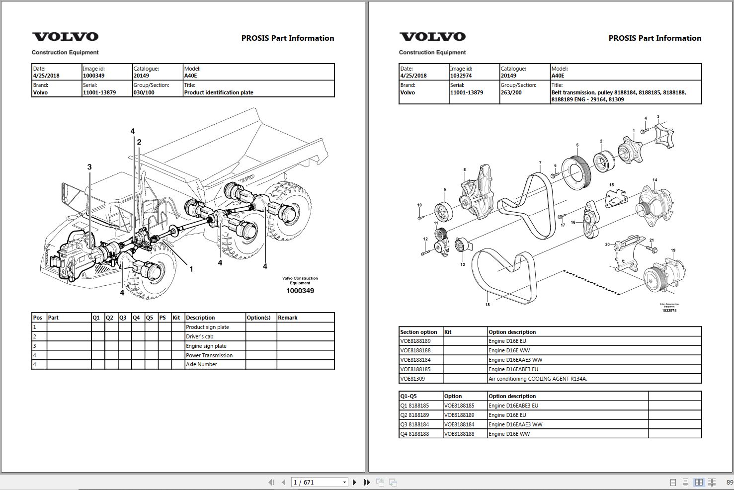 Volvo A40E Dump Truck Parts Catalog