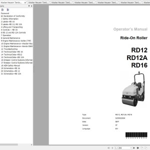 Wacker Neuson RD16 Operator's Manual, Repair Manual & Parts Catalog