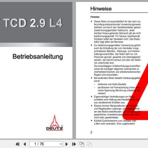 Deutz D2.9L4 TD2.9L4 TCD2.9L4 Operation Manual 03124692de 2015 DE