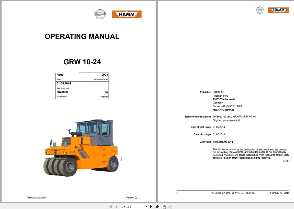 Wirtgen Hamm 1.3 GB Training, Operating Parts Manual & Schematic (5)
