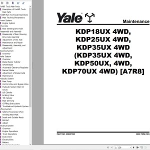 Yale A7R8 (KDP35UX 4WD, KDP50UX 4WD, KDP70UX 4WD) Service Manual