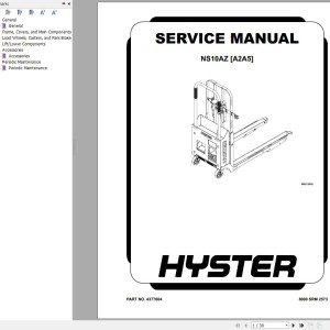 Hyster NS10AZ [A2A5] Service Manual 4377604 2024