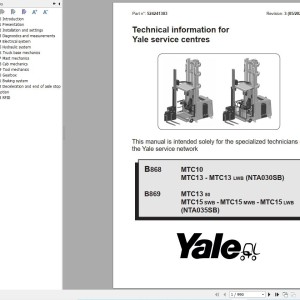 Yale MTC13 80 to MTC15 LWB (B869) Service Manual 2025