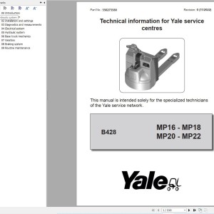 Yale Pallet Trucks MP16 MP18 MP20 MP22 (B428) Service Manual 550275580